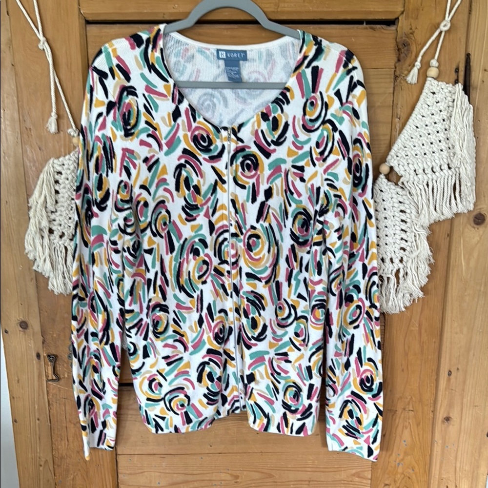 Vintage Koret  Multicolor Swirl Pattern zip up Cardigan Medium